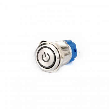 EGT16-371-P-BD 16mm Düz Kalıcı (Anahtarlı) Mavi Power Işıklı Metal Buton