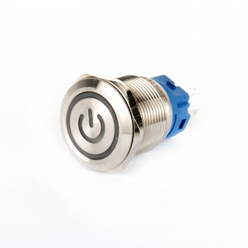 EGT19-271-P-BD 19mm Düz Yaylı Mavi Power Işıklı Metal Buton