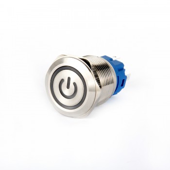 EGT19-371-P-BD 19mm Düz Kalıcı (Anahtarlı) Mavi Power Işıklı Metal Buton