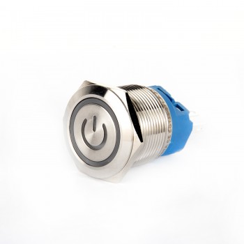 EGT22-271-P-BD 22mm Düz Yaylı Mavi Power Işıklı Metal Buton