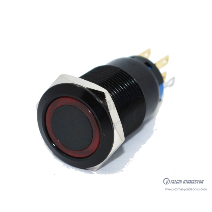 J19-272-AK-RD 19mm Metal Siyah Gövde Kırmızı LED Işıklı Yaylı Buton – BUTTO J19-272-AK-RD 19mm Metal Siyah Gövde Kırmızı LED Işıklı Yaylı Buton – BUTTO