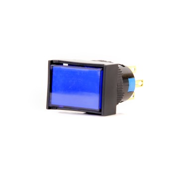 K16-392-BA2 16mm Dikdörtgen Gövde Mavi Işıklı Kalıcı Buton 220V