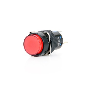 K16-372-RD 16mm Yuvarlak Gövde Kırmızı Işıklı Kalıcı Buton 12-24V