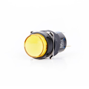 K16-271-YA2 16mm Yuvarlak Gövde Sarı Işıklı Yaylı Buton 220V