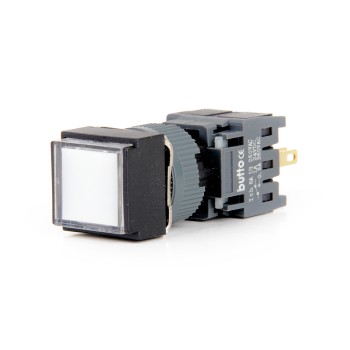 F16-281-WD 16mm Kare Gövde Beyaz Işıklı Yaylı Buton 12-24V F16-281-WD 16mm Kare Gövde Beyaz Işıklı Yaylı Buton 12-24V