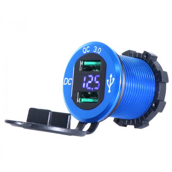 GUSB-42-2B 30mm QC3 USB Soket Aluminyum Mavi Gövde Voltmetreli Çift Çıkışlı GUSB-42-2B 30mm QC3 USB Soket Aluminyum Mavi Gövde Voltmetreli Çift Çıkışlı