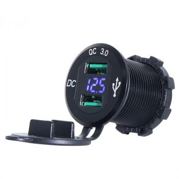 GUSB-42-2BL 30mm QC3 USB Soket Aluminyum Siyah Gövde Voltmetreli Çift Çıkışlı Kırmızı GUSB-42-2BL 30mm QC3 USB Soket Aluminyum Siyah Gövde Voltmetreli Çift Çıkışlı Kırmızı