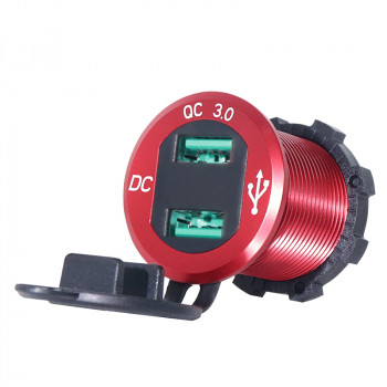 GUSB-42-2R 30mm QC3 USB Soket Aluminyum Kırmızı Gövde Voltmetreli Çift Çıkışlı GUSB-42-2R 30mm QC3 USB Soket Aluminyum Kırmızı Gövde Voltmetreli Çift Çıkışlı