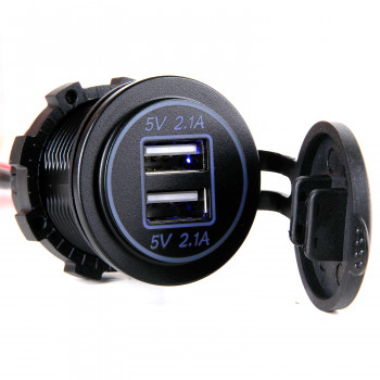 GUSB-42-2PB 30mm QC3, 4.2A Koruma Kapaklı LED Aydınlatmalı Çift Çıkışlı USB Soket Mavi GUSB-42-2PB 30mm QC3, 4.2A Koruma Kapaklı LED Aydınlatmalı Çift Çıkışlı USB Soket Mavi
