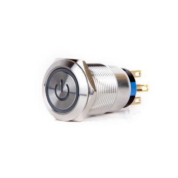 J19-272-P 19mm Metal Yaylı Power Logolu Düz Kafa Butonlar IP67 6-24V AC/DC