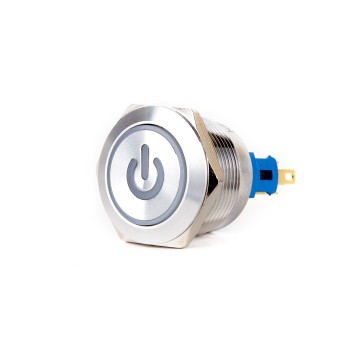 J22-271-P 22mm Düz Kafa Metal Yaylı Power Logolu Butonlar IP67 6-24V AC/DC