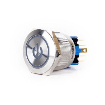 J25-272-P 22mm Düz Kafa Metal Yaylı Power Logolu Butonlar IP67 6-24V AC/DC