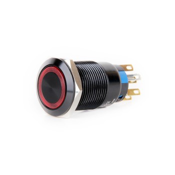 J19-272-AK 19mm Düz Kafa Siyah Gövde Metal Yaylı Butonlar IP67 6-24V AC/DC