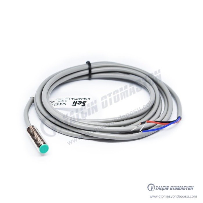 SL08-D02PLA-S 8mm Endüktif Sensör – 2mm Algılama, PNP NO, 2m Kablolu – Kısa Gövde – SELİ SL08-D02PLA-S 8mm Endüktif Sensör – 2mm Algılama, PNP NO, 2m Kablolu – Kısa Gövde – SELİ