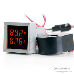 AD22-22VAH-S-R Kırmızı 22mm Kare AC Dijital Voltmetre/Ampermetre/Frekansmetre 12-500V AC 0-99Hz 100A Akım Trafolu