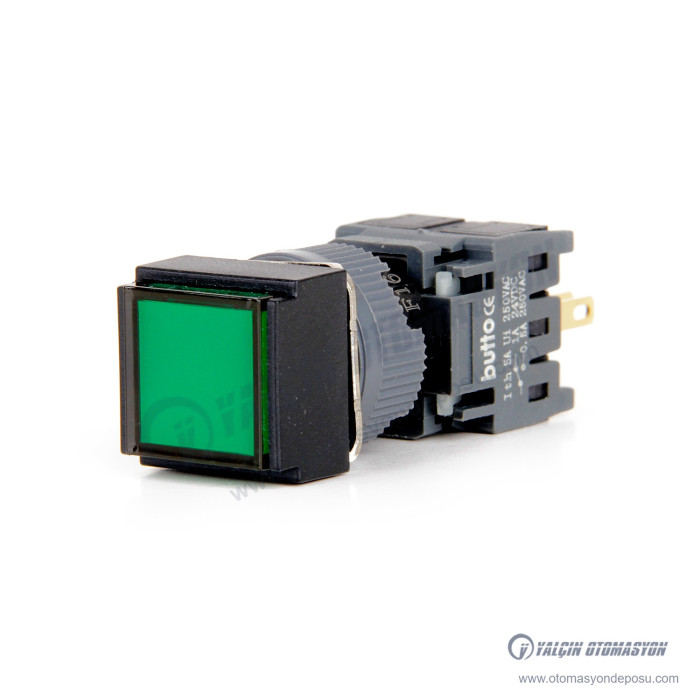 F16-281-GD 16mm Kare Gövde Yeşil Işıklı Yaylı Buton 12-24V – BUTTO F16-281-GD 16mm Kare Gövde Yeşil Işıklı Yaylı Buton 12-24V – BUTTO