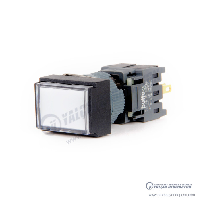 F16-391-WD 16mm Dikdörtgen Gövde Beyaz Işıklı Kalıcı Buton 12-24V – BUTTO F16-391-WD 16mm Dikdörtgen Gövde Beyaz Işıklı Kalıcı Buton 12-24V – BUTTO