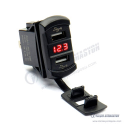 GRC-U42-1R Carling Tipi 2'li USB Soket 5V 4.2A Dijital Voltmetreli 12-24V DC Kırmızı LED Işıklı GRC-U42-1R Carling Tipi 2'li USB Soket 5V 4.2A Dijital Voltmetreli 12-24V DC Kırmızı LED Işıklı