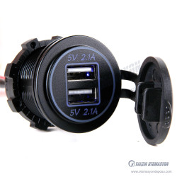 GUSB-42-2PB 30mm QC3, 4.2A Koruma Kapaklı LED Aydınlatmalı Çift Çıkışlı USB Soket Mavi