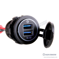 GUSB-72-2B 30mm QC3 7.2A Koruma Kapaklı LED Aydınlatmalı Çift Çıkışlı USB Soket Mavi