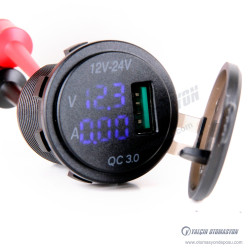 GVAU30-1B 30mm QC3-USB Soket Volt ve Amper Mavi Göstergeli