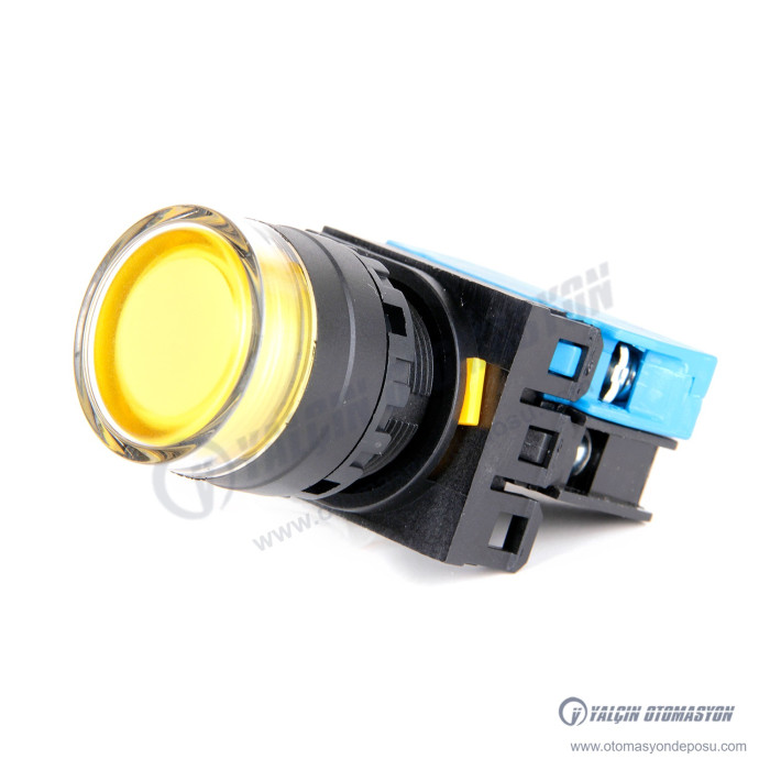HQ22-2710-YA2 22mm Plastik Yaylı Yuvarlak 220V AC Sarı Işıklı 1NO Kontak IP65 – BUTTO HQ22-2710-YA2 22mm Plastik Yaylı Yuvarlak 220V AC Sarı Işıklı 1NO Kontak IP65 – BUTTO