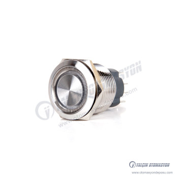 J19-C-271-BA2 16mm Paslanmaz Çelik Düz Kafa Mavi Işıklı Yaylı Buton 220V AC, 1NO 20A Kontak IP67