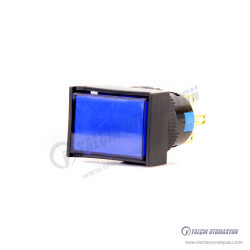 K16-391-BD 16mm Dikdörtgen Gövde Mavi Işıklı Kalıcı Buton 12-24V