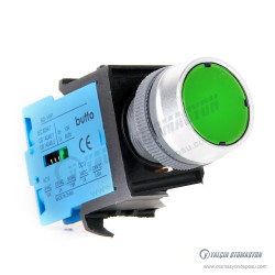 SD22-2710-GD 22mm Delik Çapına Uyumlu Plastik Gövdeli Yeşil 12-24V AC/DC Işıklı Yaylı Buton 1NO IP65