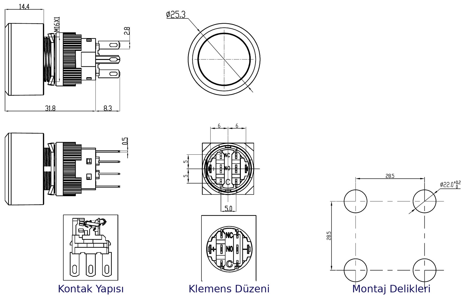 K16-G-272-P-YA2 teknik çizim ve ölçüleri