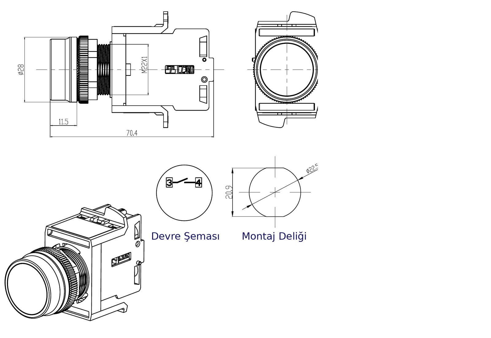 SD22-2710-YA2 teknik çizim ve ölçüleri