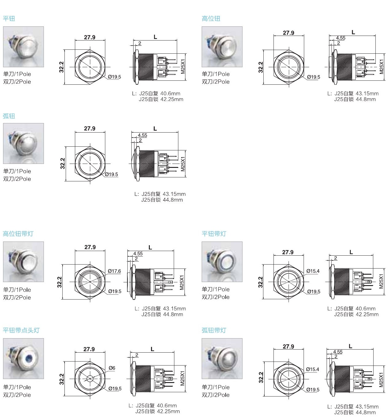 Butto J25 25mm metal buton teknik çizim ölçüleri