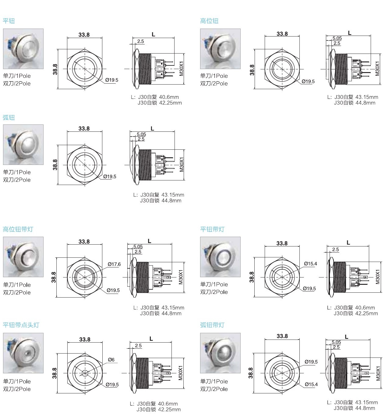 Butto J30 30mm metal buton teknik çizim ölçüleri