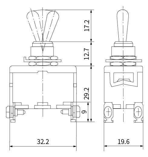 CNTD C5R21B toggle switch teknik çizim ve ölçüler