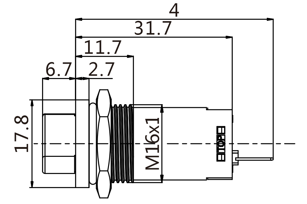 J16-572-3-E-BD teknik çizim yandan görünüş