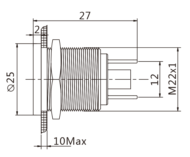 J22-170P-BD teknik çizim yandan görünüş