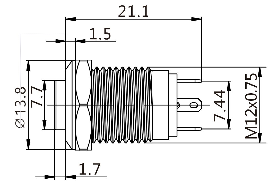 J12-261-WD teknik çizim yandan görünüş